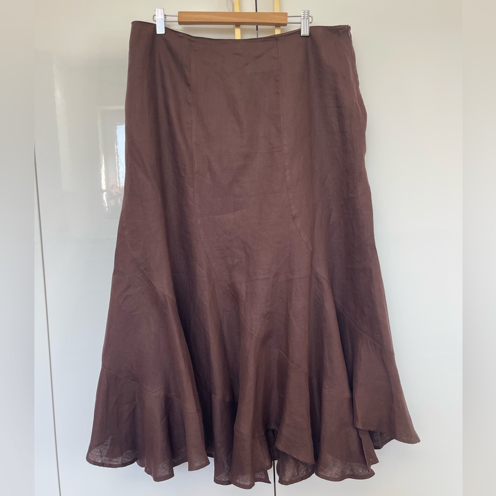 100% Linen A-line  skirt brown size XL